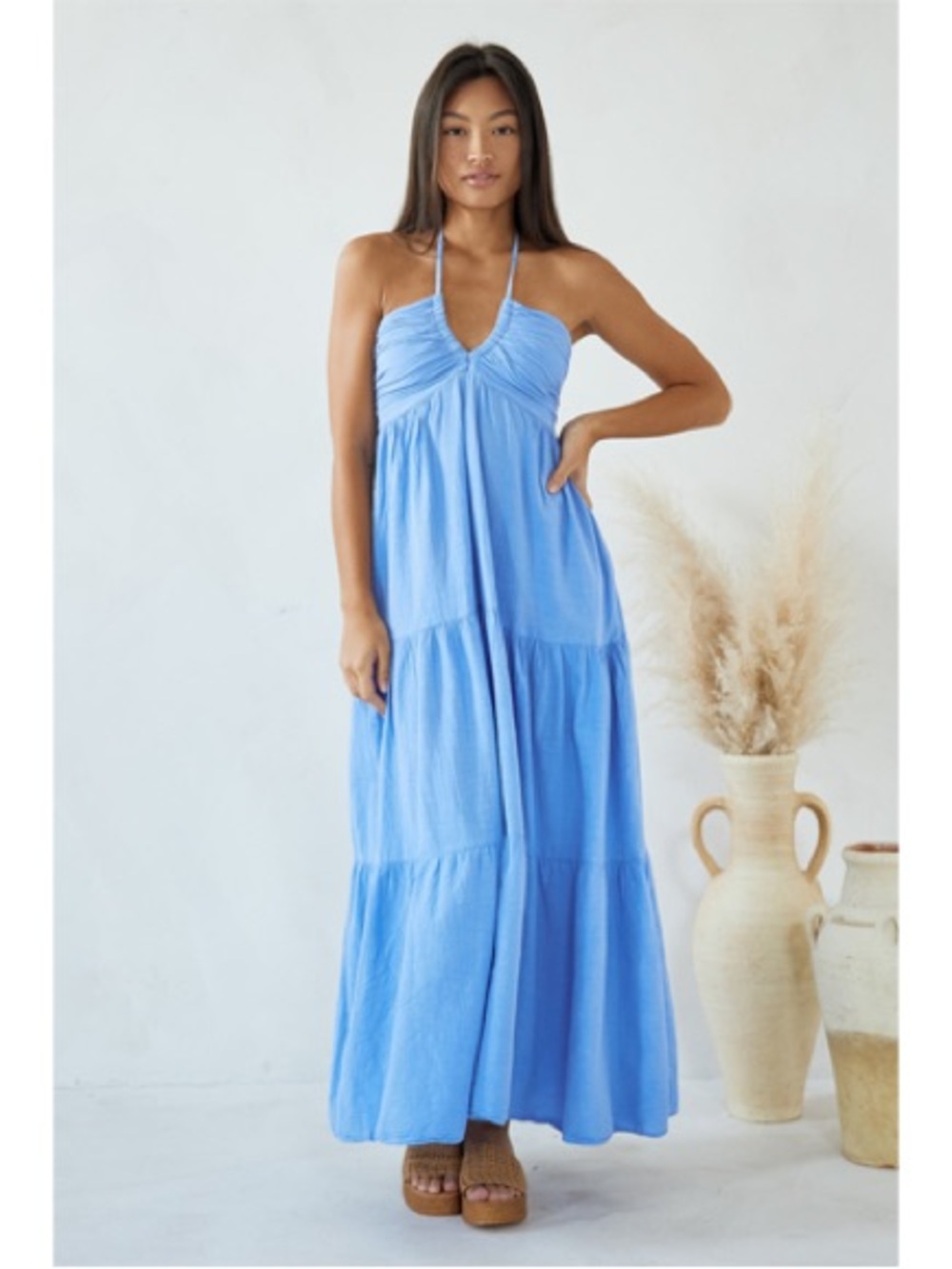 Blanco By Nature Light Blue Halter Maxi Dress - NWT